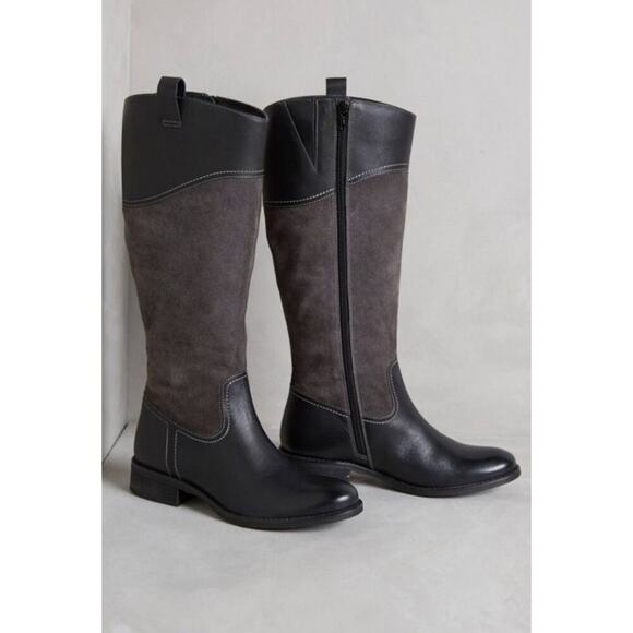 Seychelles Black & Gray Genuine Leather Suede Zip Up Riding Boots Size 9 - Picture 1 of 16